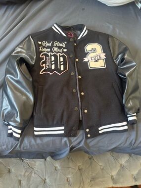 Black Varsity Jacket with Patch Details
